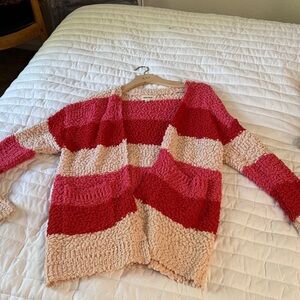 ADORA Vibrant Pink and Red Knit Cardigan